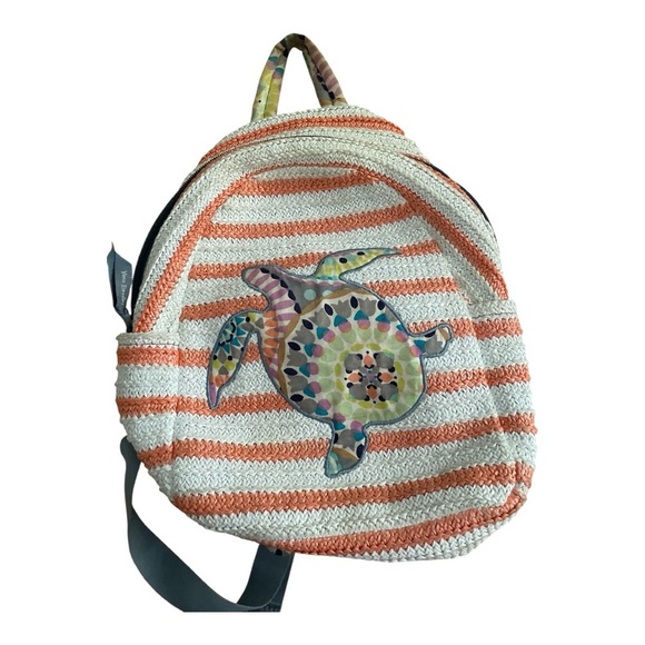 Vera Bradley Sunny Medallion Straw Compact Turtle Backpack - Picture 1 of 3